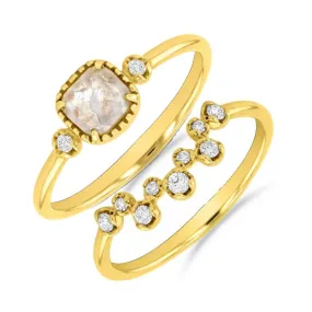 0.45ct Rose Cut Salt and Pepper Diamond Tiara Ring Set | 18K Yellow Gold