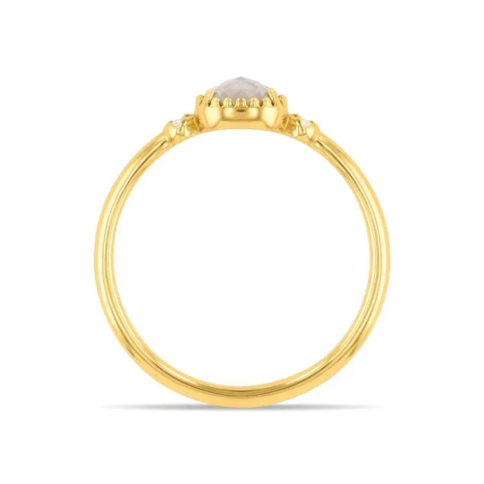 0.45ct Rose Cut Salt and Pepper Diamond Tiara Ring Set | 18K Yellow Gold