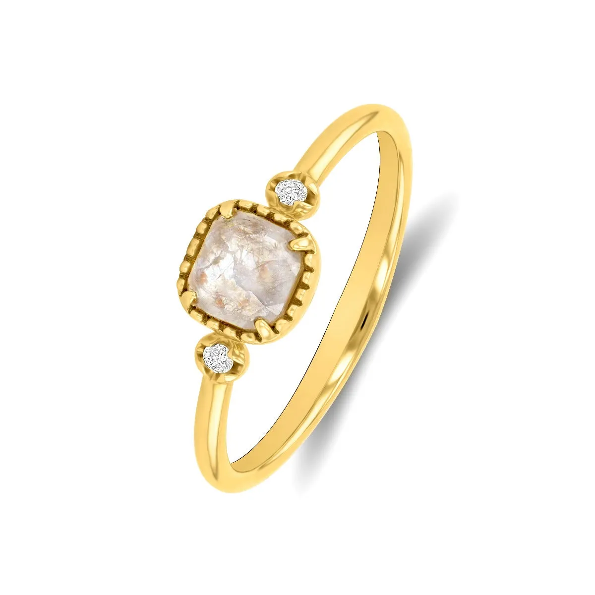 0.45ct Rose Cut Salt and Pepper Diamond Tiara Ring Set | 18K Yellow Gold