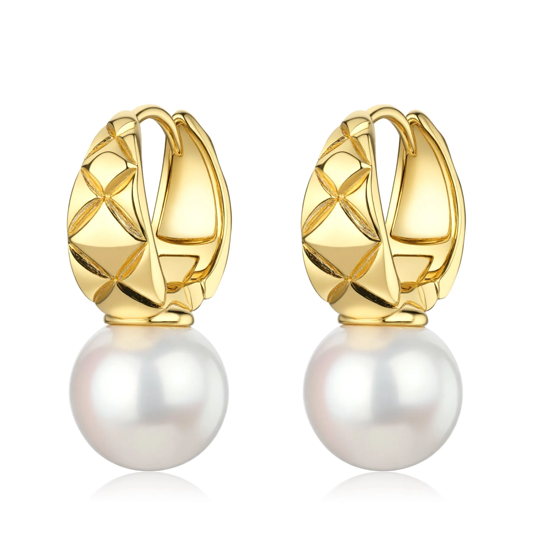 10-11mm Freshwater Pearl Thick Hoop Earrings