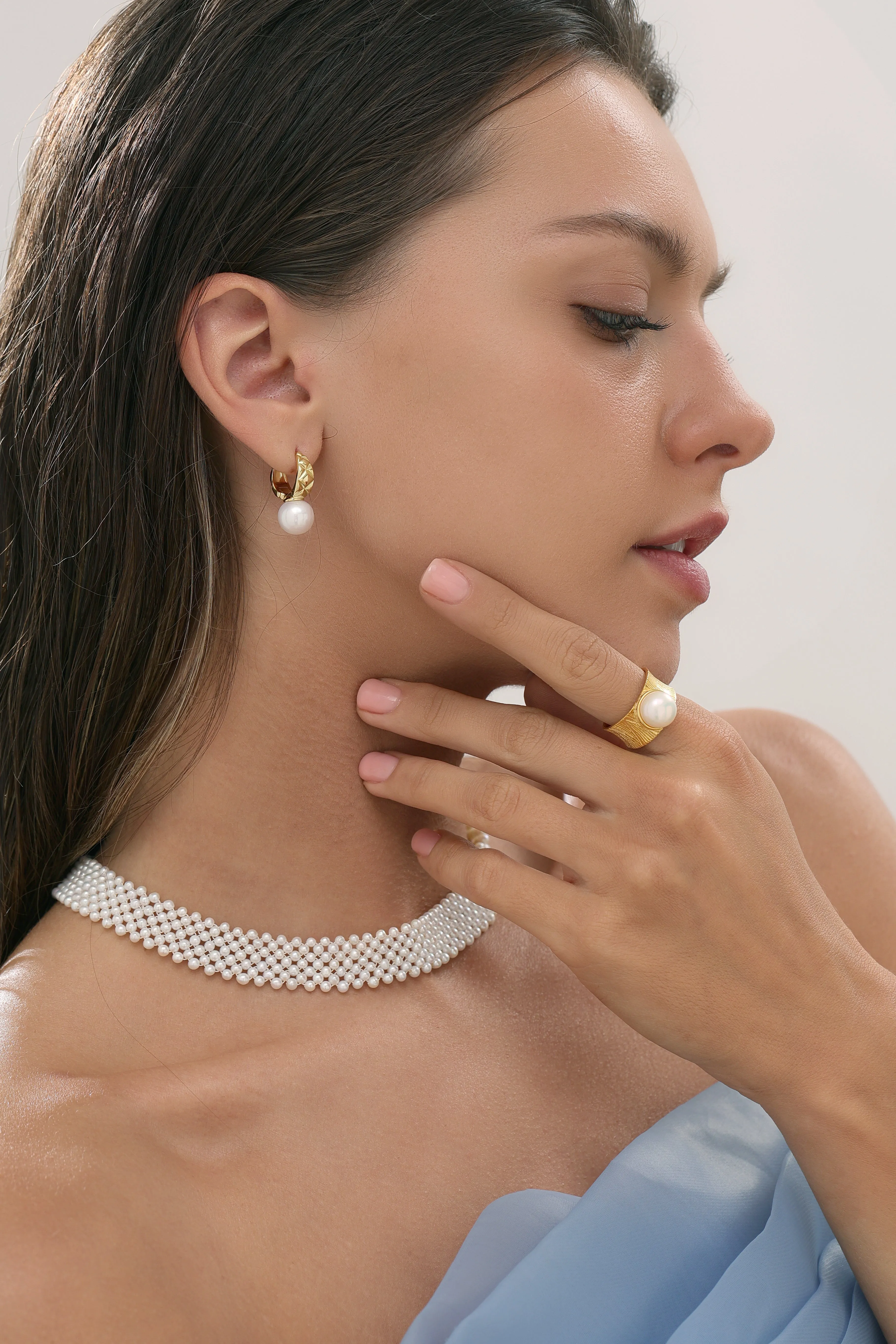 10-11mm Freshwater Pearl Thick Hoop Earrings