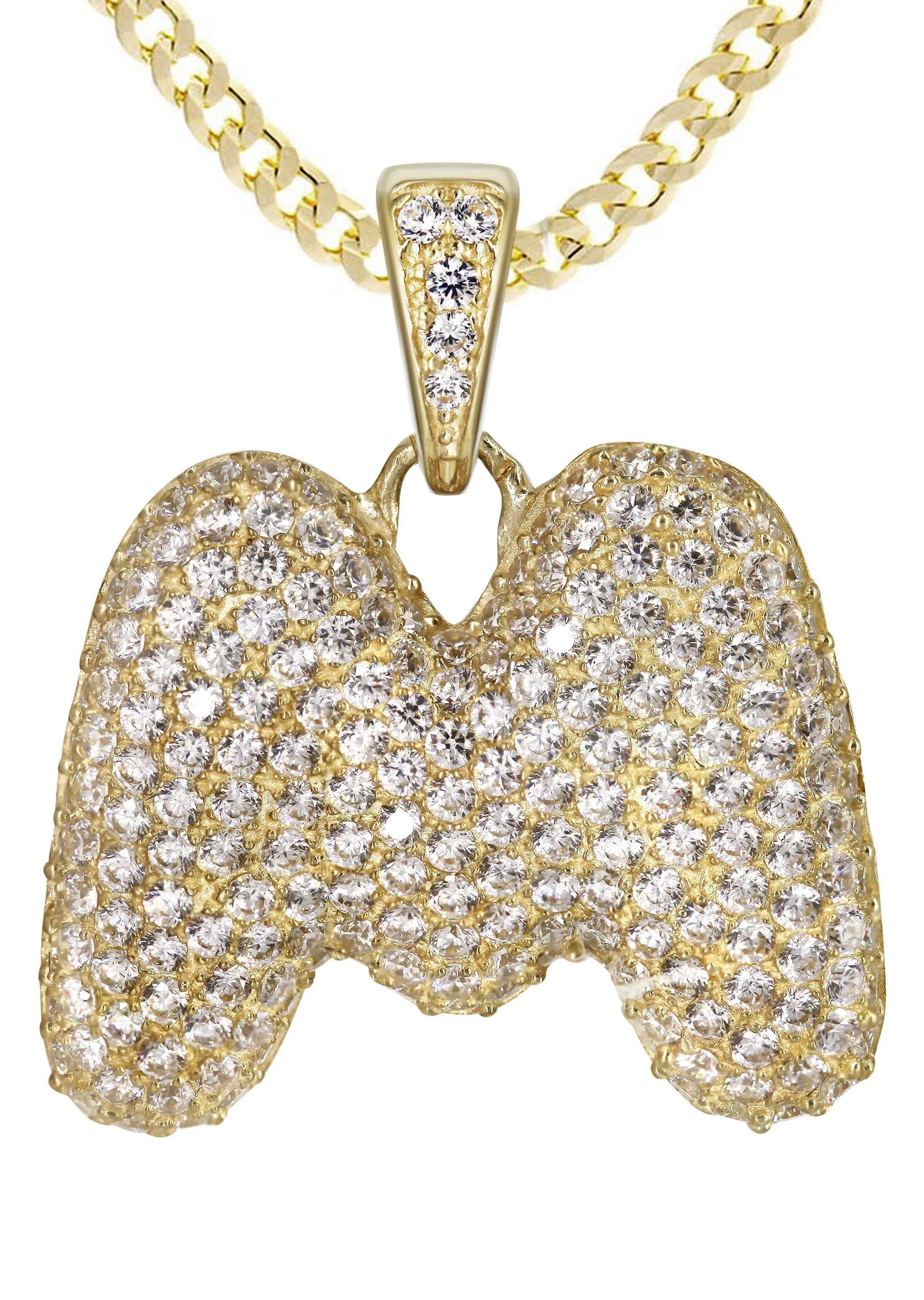 10K Yellow Gold Bubble Letter "M" CZ Necklace | Appx. 14.9 Grams