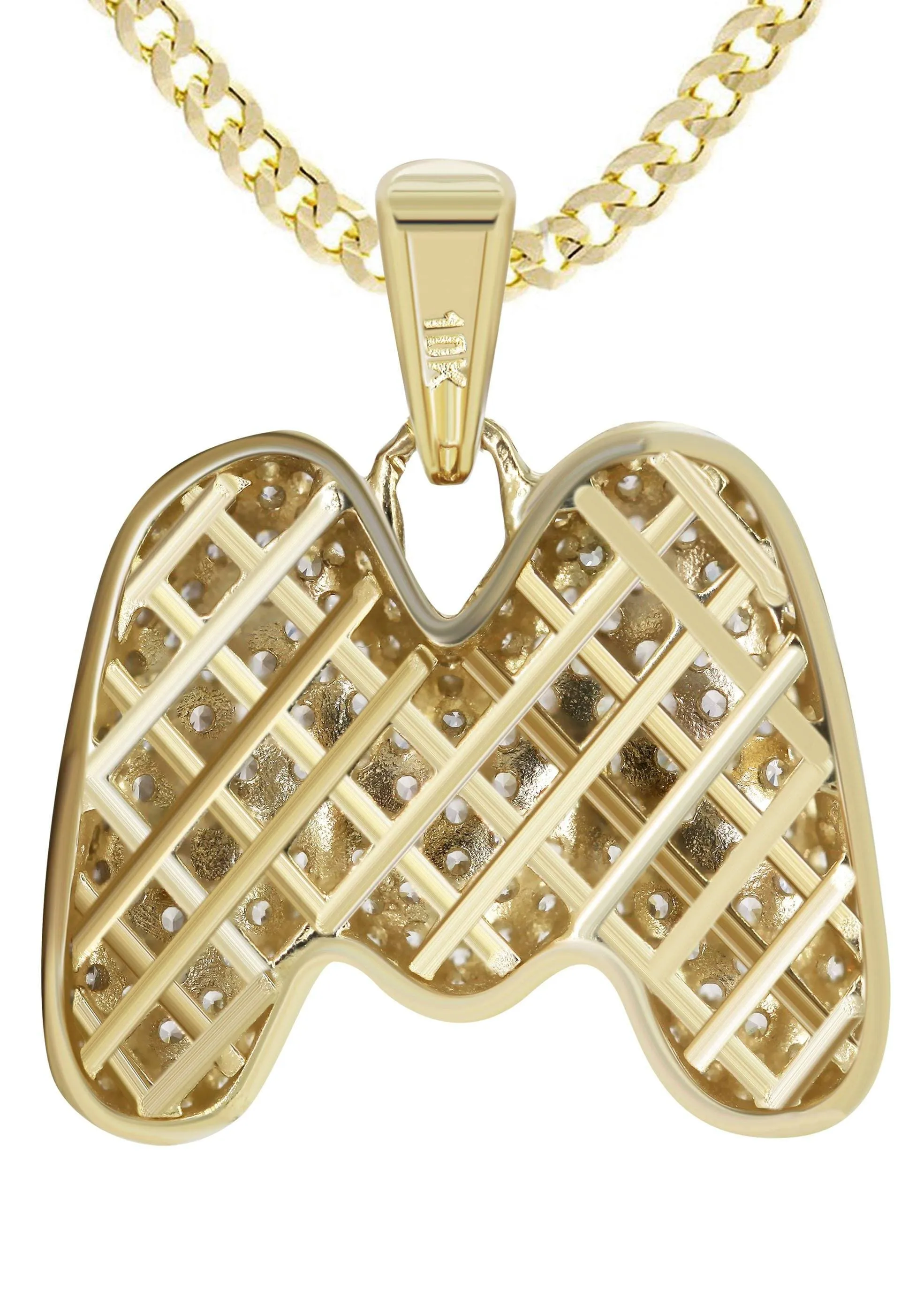 10K Yellow Gold Bubble Letter "M" CZ Necklace | Appx. 14.9 Grams
