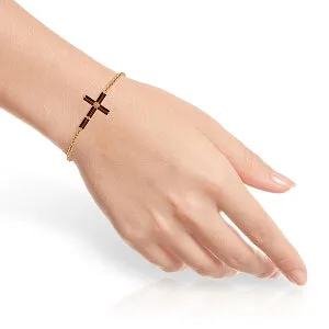 1.15 Carat 14K Solid Rose Gold Cross Baguette Garnet Bracelet