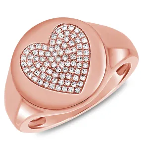 14K Gold & Diamond Heart Signet Ring- 0.20 ct.