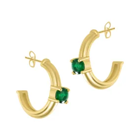 14k Gold Plated Hoops with Emerald Stone