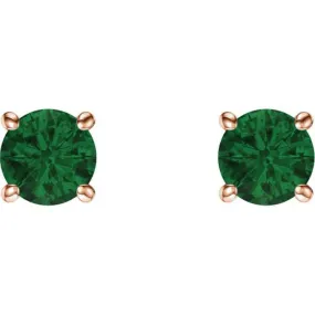 14K Rose 5 mm Lab-Grown Emerald Stud Earrings with Friction Post