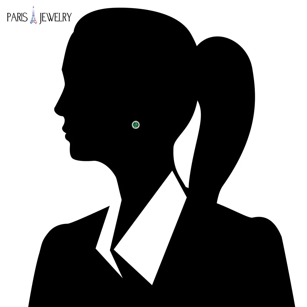 14k White Gold Plated 2 Ct Round Created Emerald Halo Stud Earrings