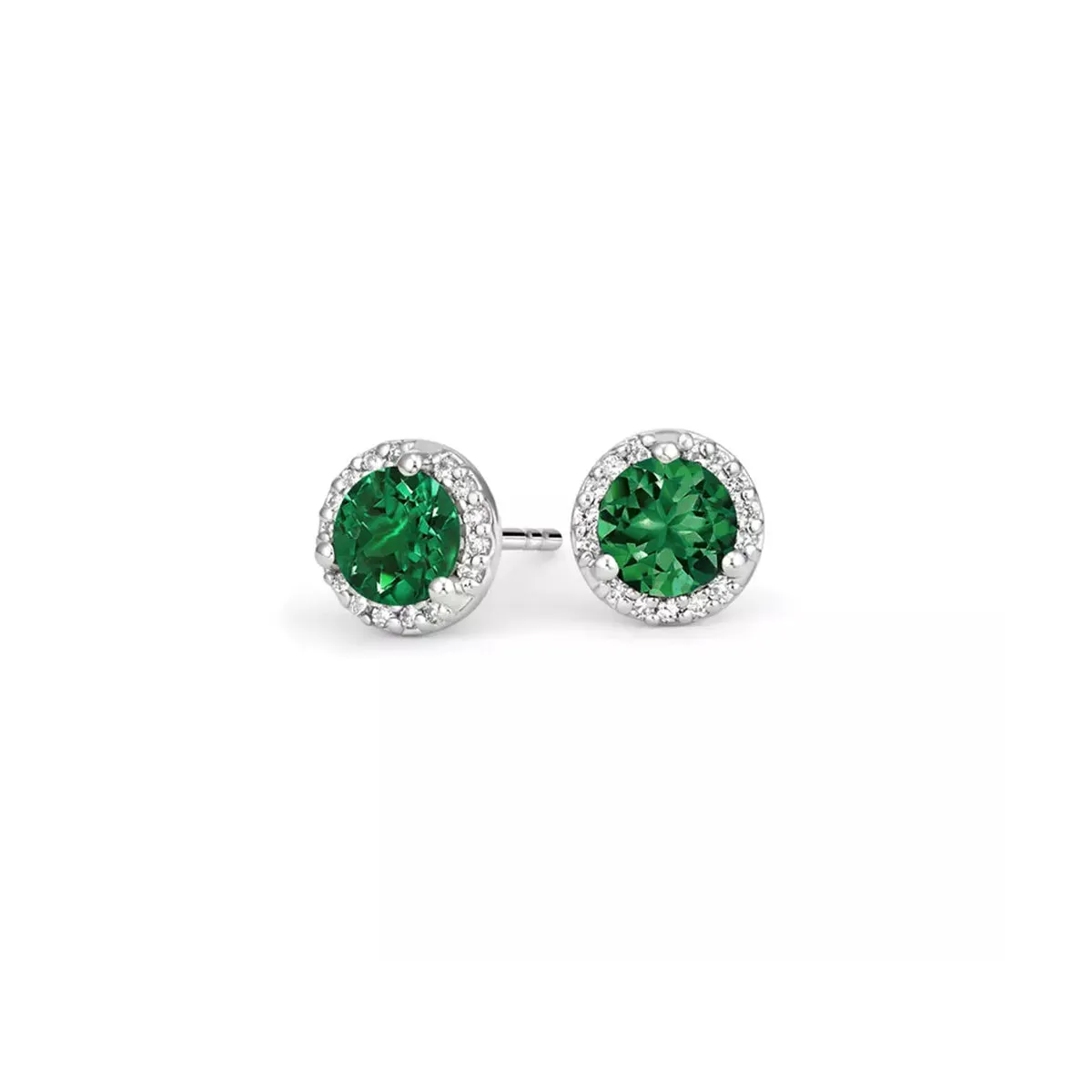 14k White Gold Plated 2 Ct Round Created Emerald Halo Stud Earrings