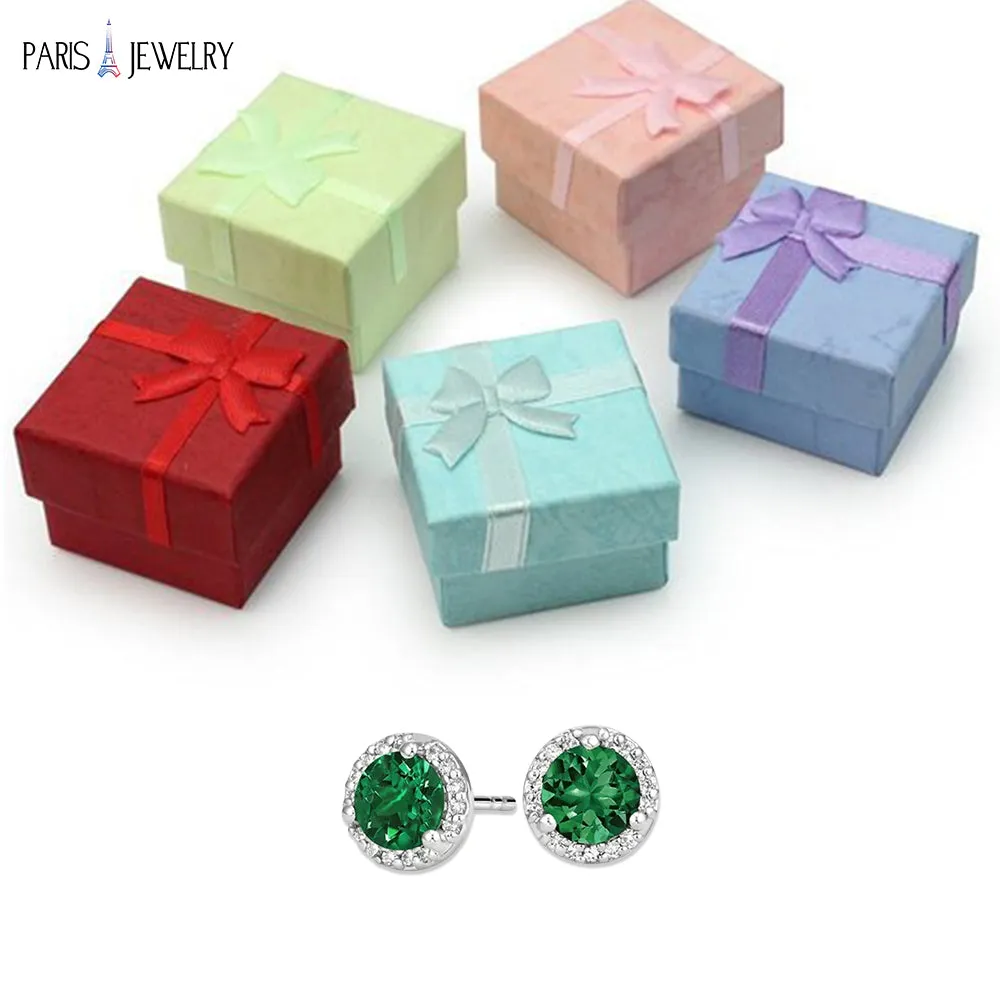 14k White Gold Plated 2 Ct Round Created Emerald Halo Stud Earrings