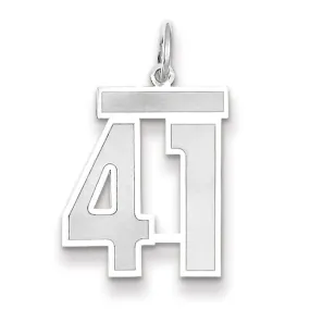 14k White Gold Satin Brush Finish Medium Size Number 41 Charm Pendant