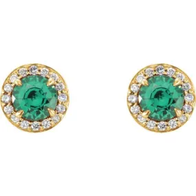 14K Yellow 5 mm Lab-Grown Emerald & 1/8 CTW Natural Diamond Earrings