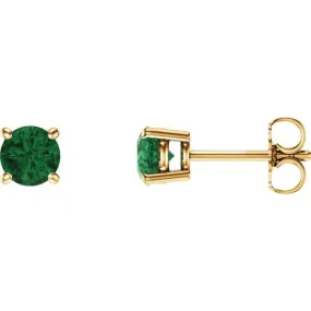 14K Yellow 5 mm Natural Emerald Stud Earrings with Friction Post