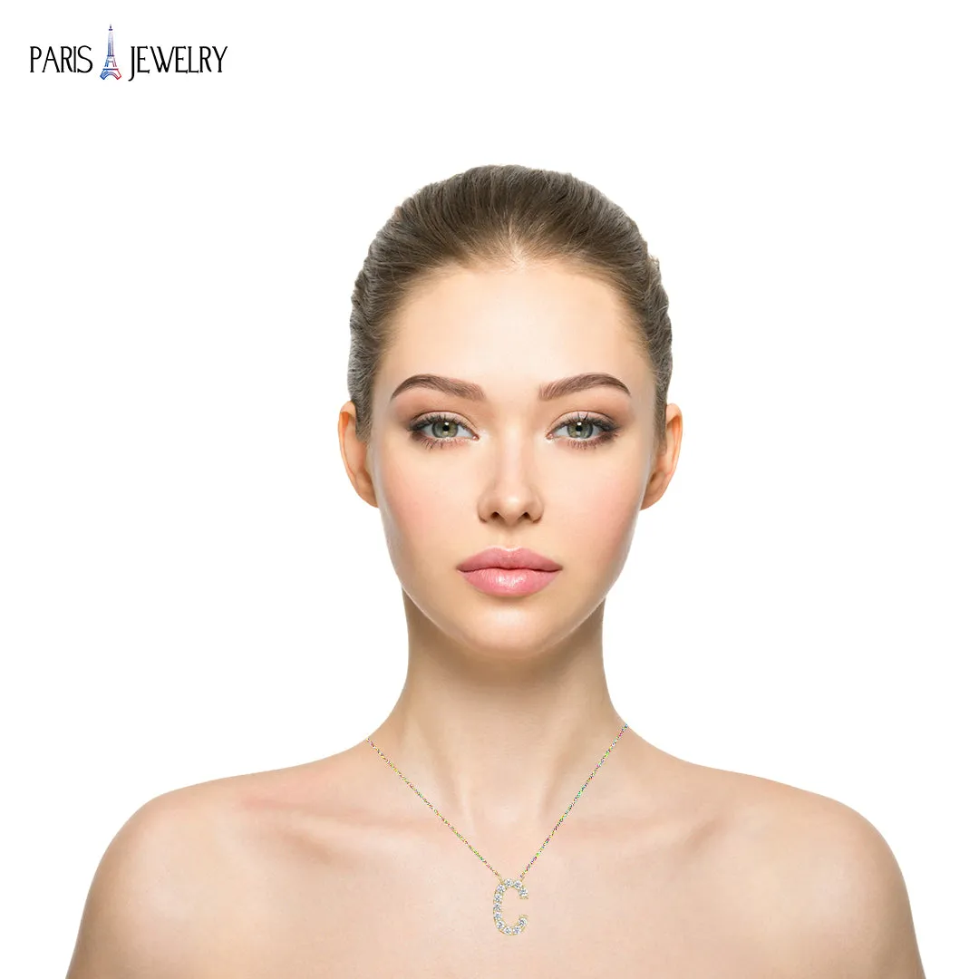 14k Yellow Gold Created Diamond Initial C Letter Pendant Necklace Plated