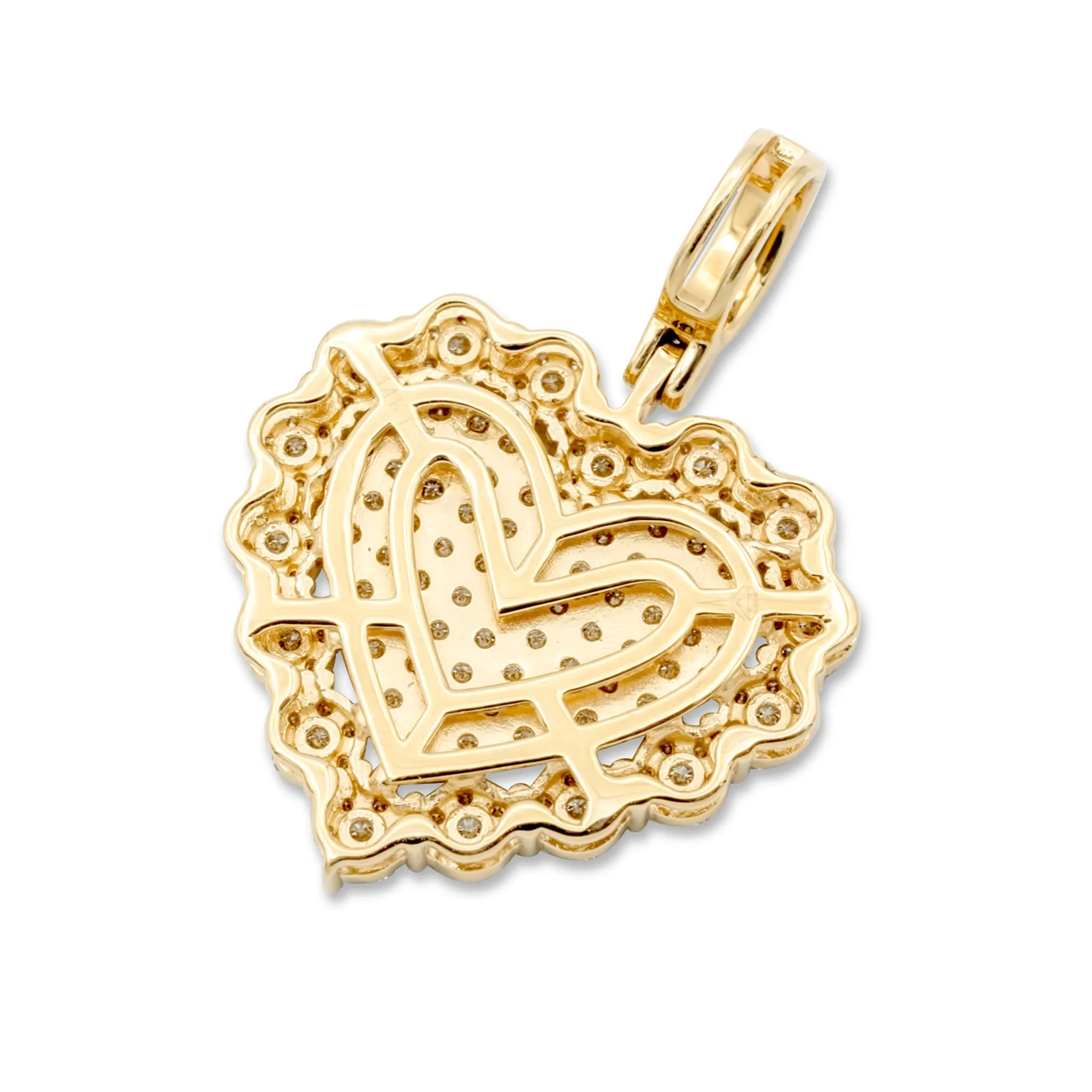 14k Yellow Gold Diamond Cluster Heart Pendant 1.43 ctw