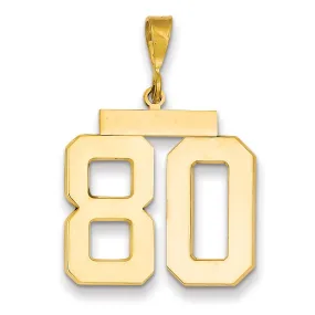 14k Yellow Gold Polished Finish Large Size Number 80 Charm Pendant