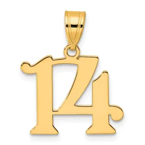 14k Yellow Gold Polished Finish Number 14 Charm Pendant