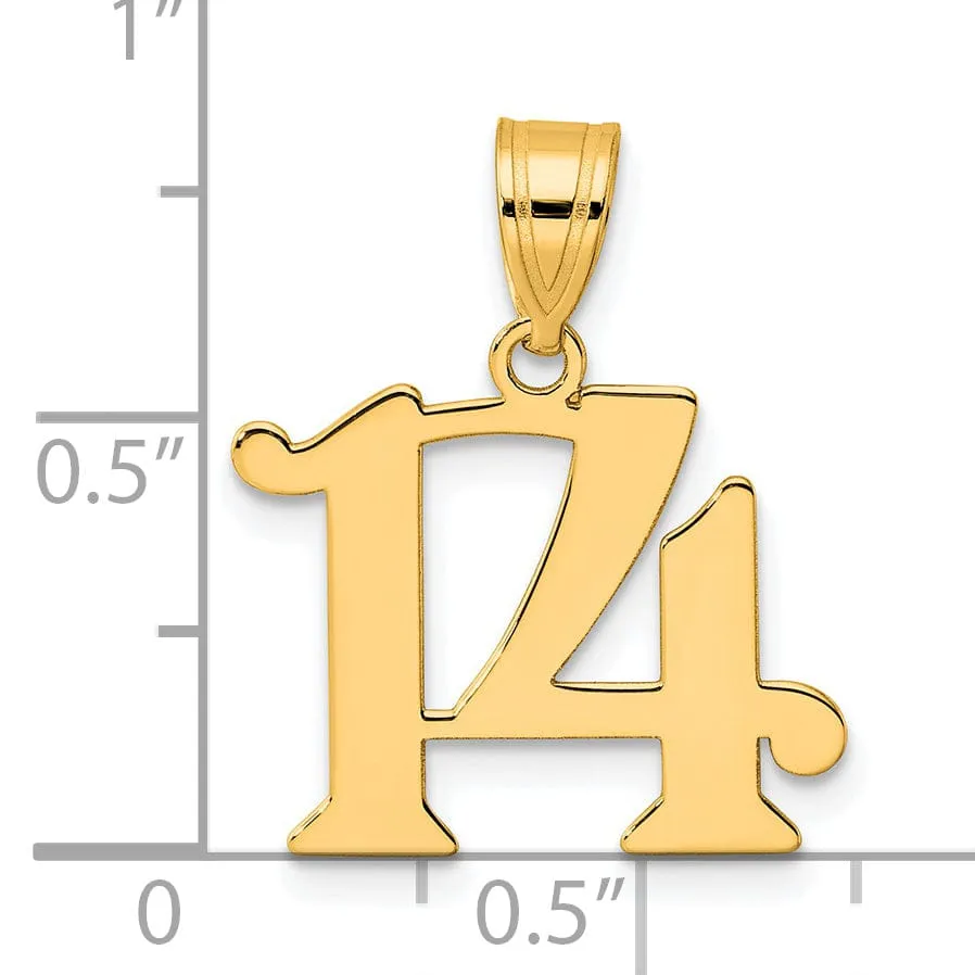 14k Yellow Gold Polished Finish Number 14 Charm Pendant