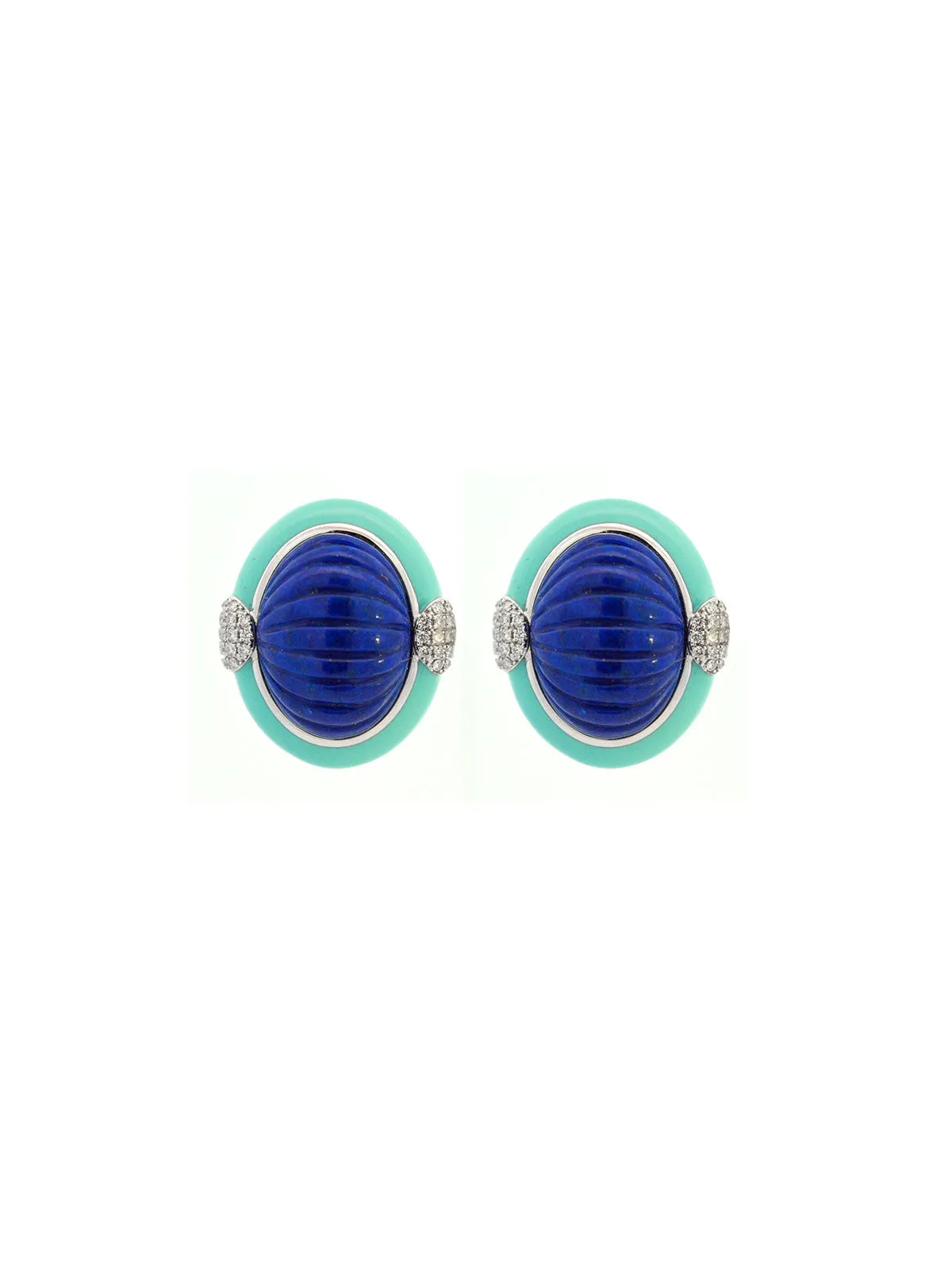 18.45ct Diamond Turquoise 14K Gold Carved Enamel Earrings