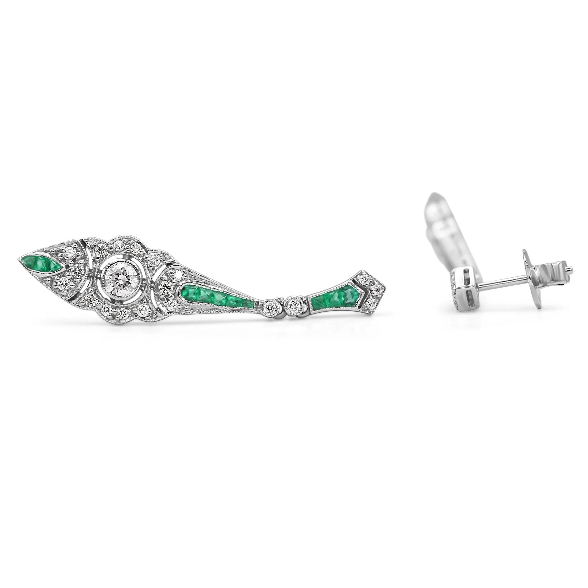 18ct White Gold Emerald Drop Earrings