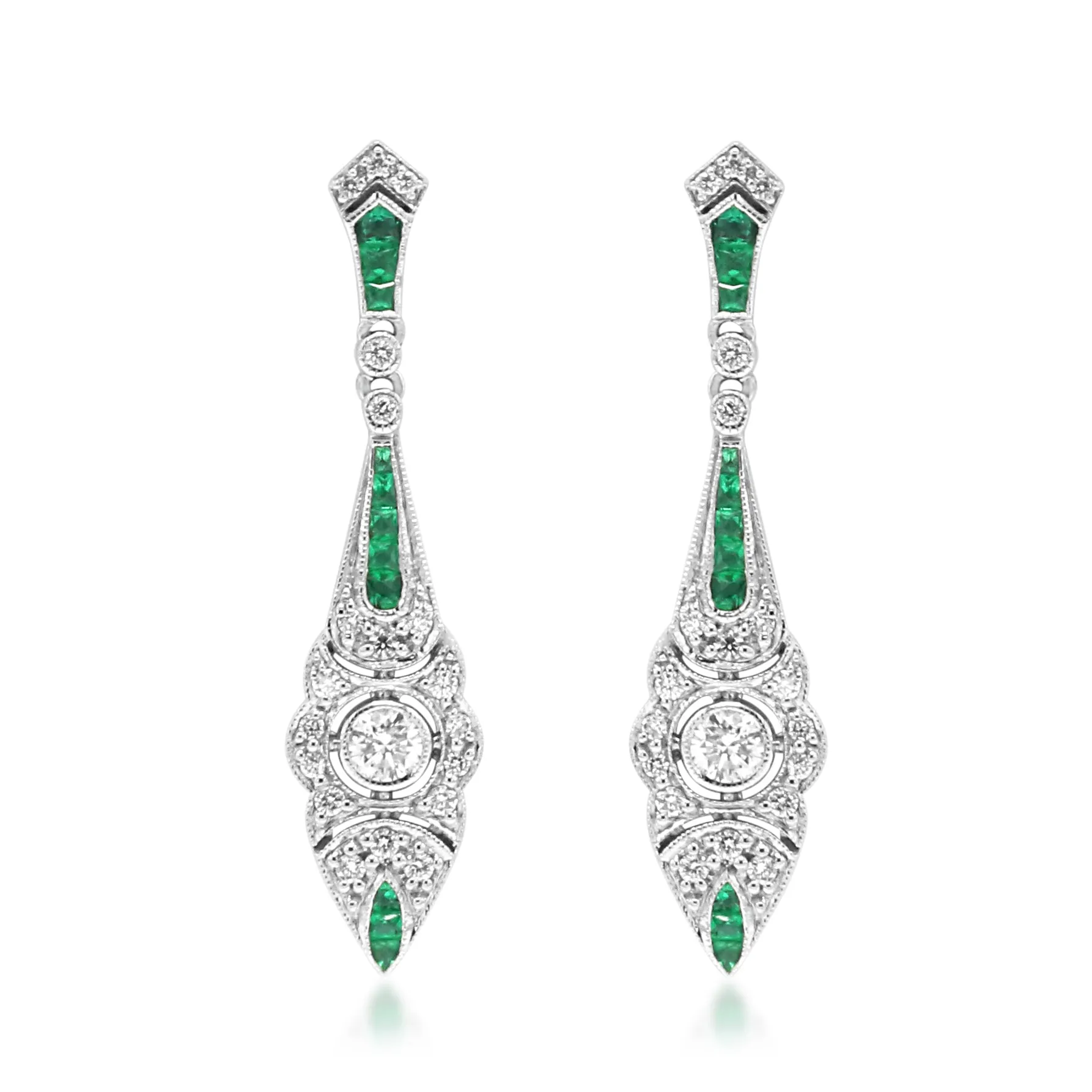 18ct White Gold Emerald Drop Earrings