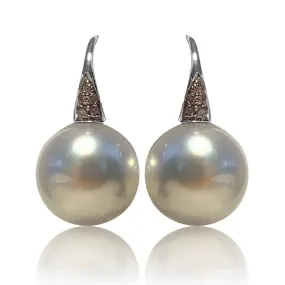 18kt White Gold 11mm South Sea Pearl and Pink Diamond earrings