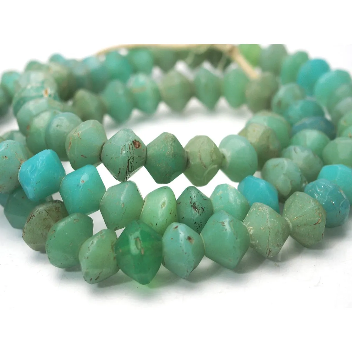 19th Century Bohemian "Vaseline" Glass Diamond Shape Beads / Necklace, C