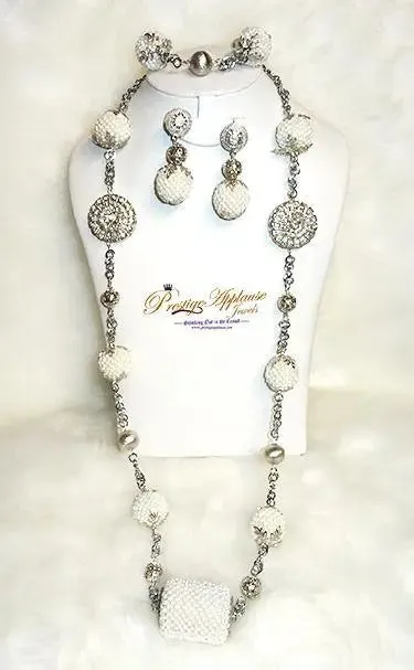 2 in 1 Long & Short Beads embelished with Silver Balls Bridal Party African Nigerian Jewellery Set