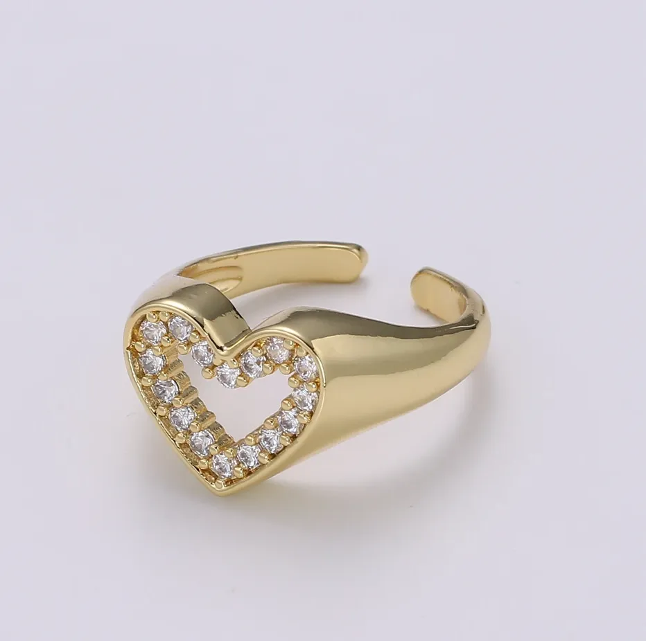 24k Diamond Heart Signet Ring