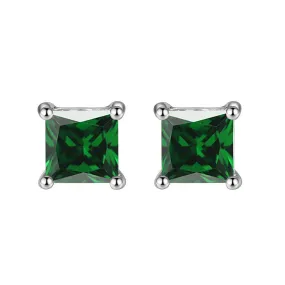 24k White Gold Plated 2 Cttw Emerald Square Stud Earrings