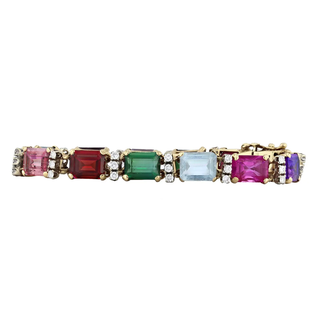 28.50ct Multi-Gemstone and Diamond Bracelet | Pre-Loved | 14K Yellow Gold