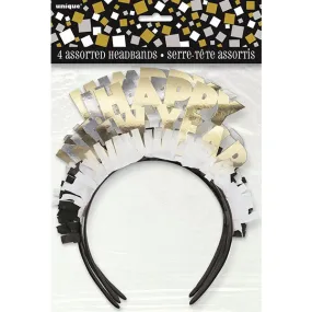 4pk Gold & Silver Happy New Year Headbands with Fringe
