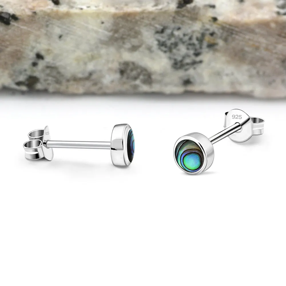 5mm | Round Abalone Sterling Silver Stud Earrings