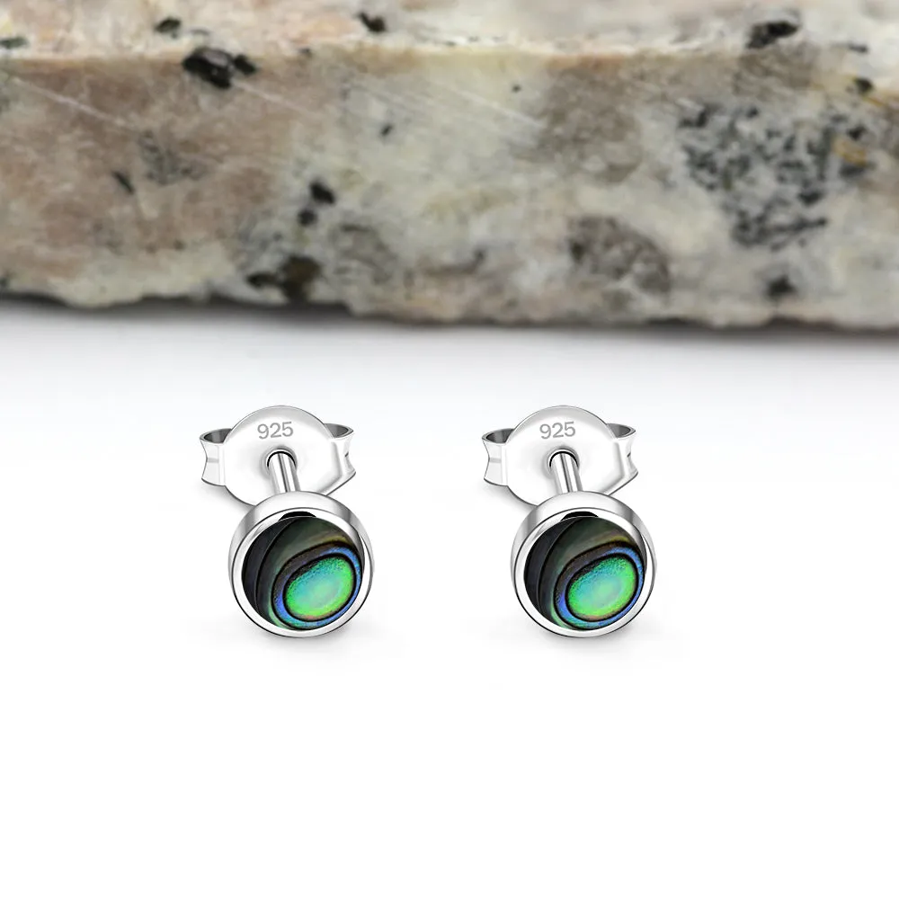 5mm | Round Abalone Sterling Silver Stud Earrings