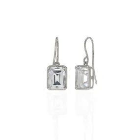 6 Carat Emerald Cut CZ Sterling Silver Eurowire Earrings