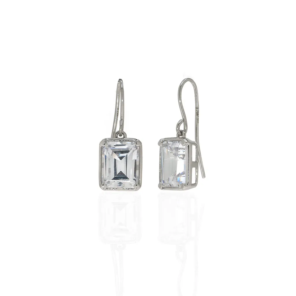 6 Carat Emerald Cut CZ Sterling Silver Eurowire Earrings