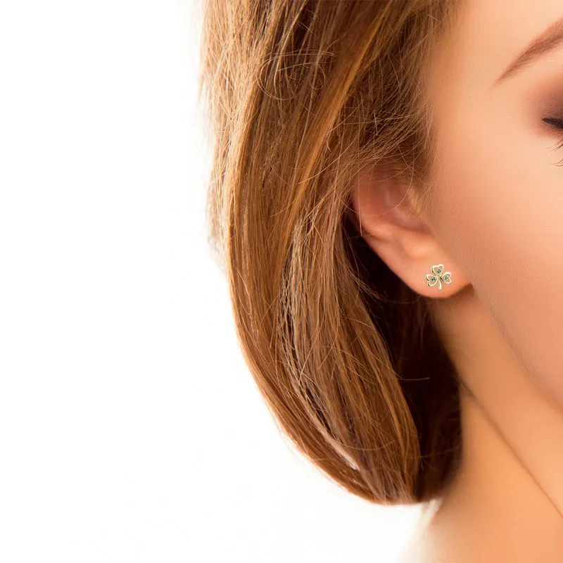 9k Gold Emerald Shamrock Earrings