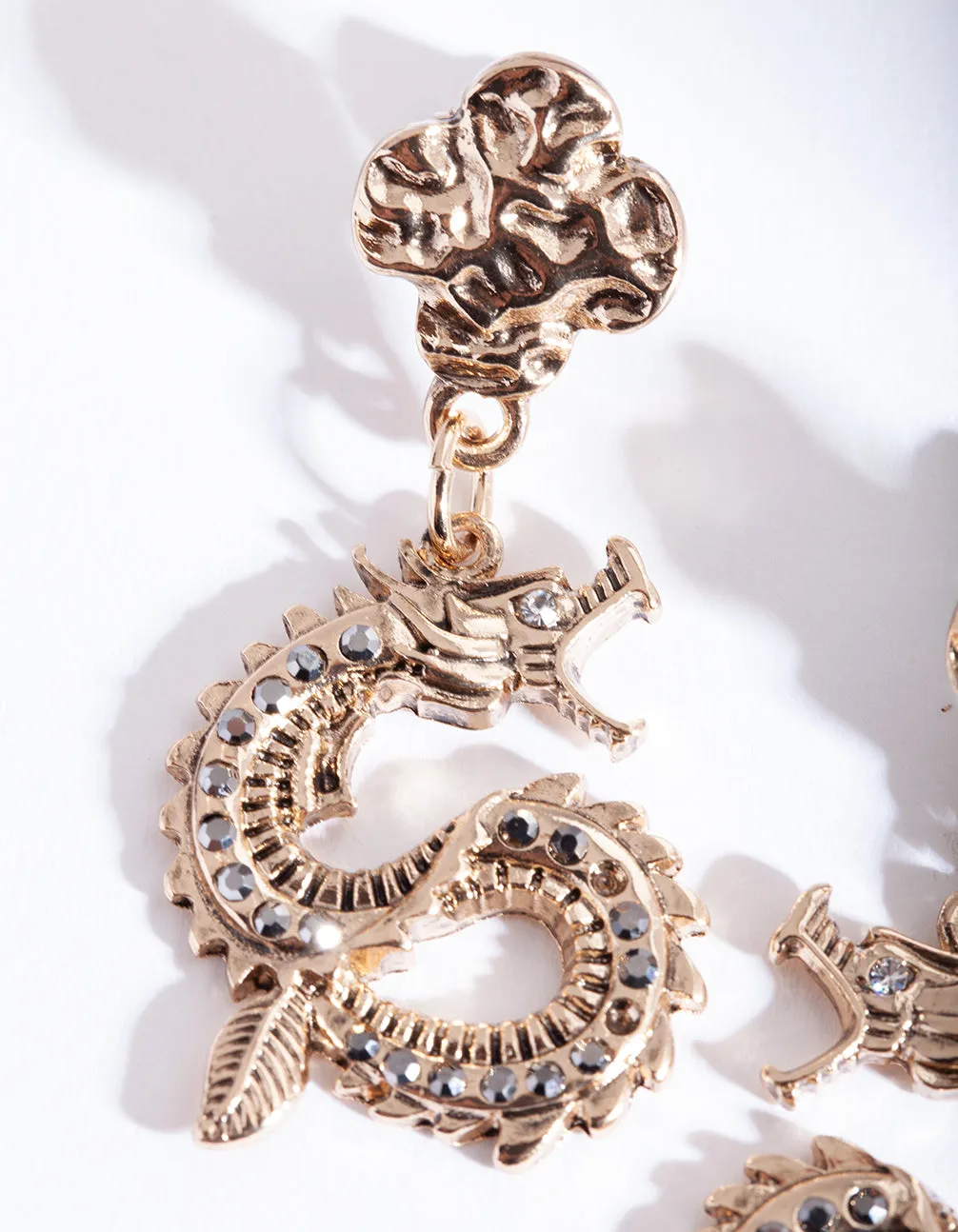 Antique Gold Swirl Dragon Earring
