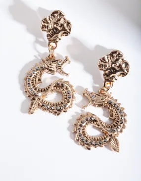Antique Gold Swirl Dragon Earring