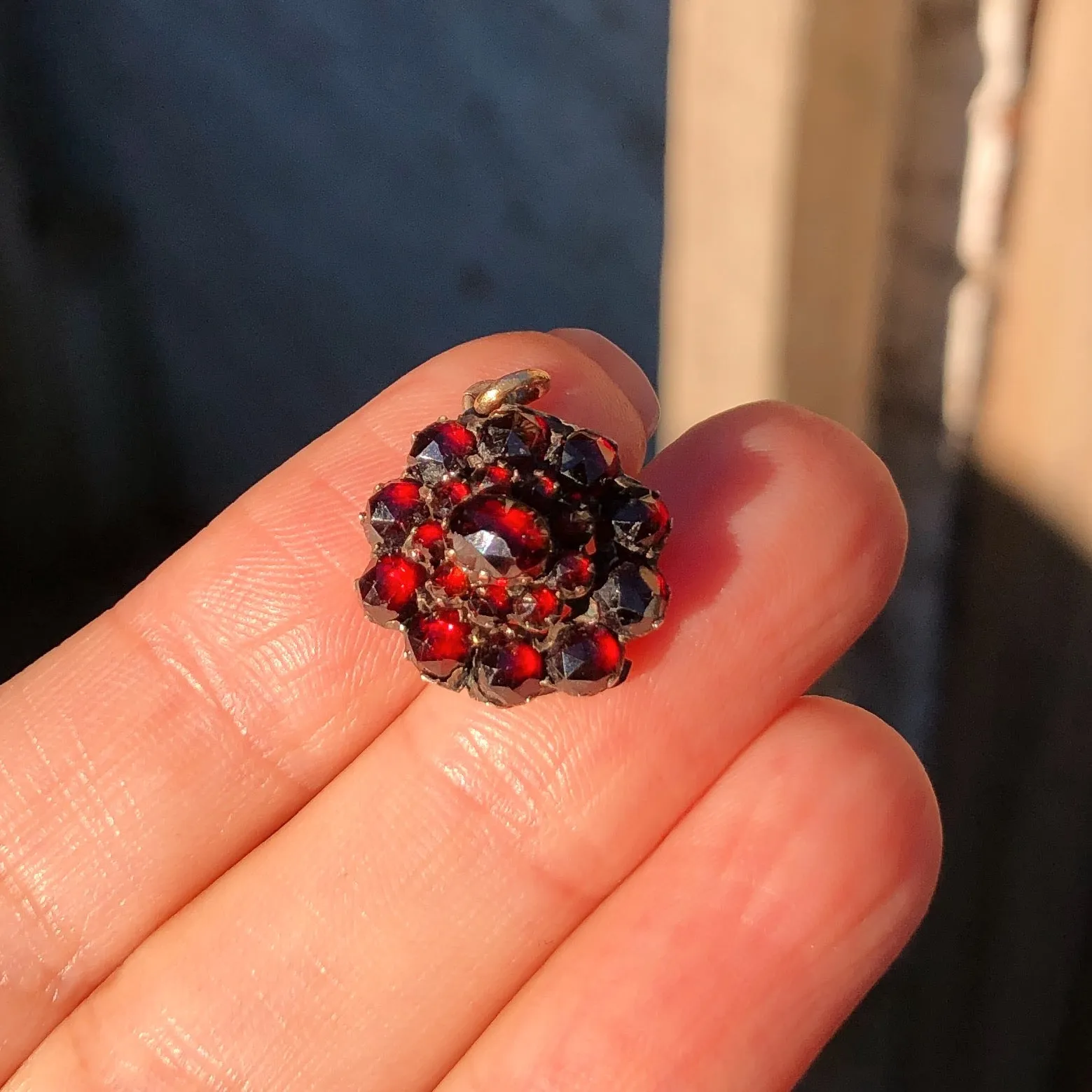 Antique Rose Cut Garnet Charm Pendant