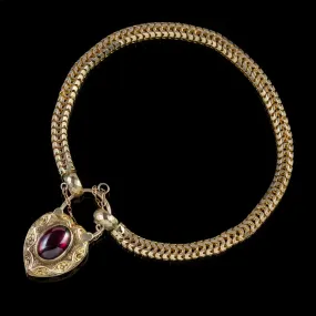 Antique Victorian Garnet Padlock Bracelet 15Ct Gold Circa 1860 Boxed