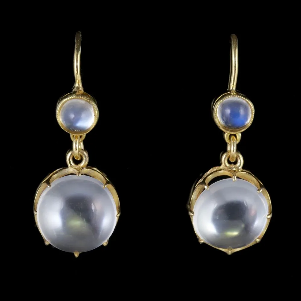 Antique Victorian Moonstone Earrings 9Ct Gold Circa 1900