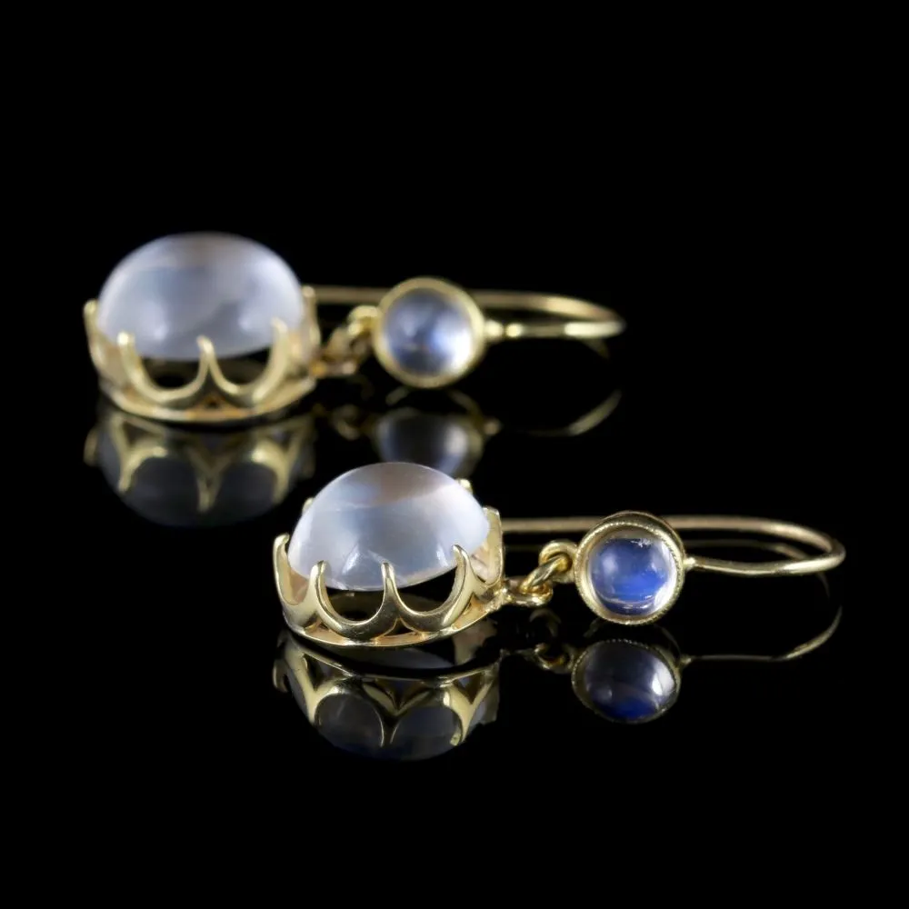 Antique Victorian Moonstone Earrings 9Ct Gold Circa 1900