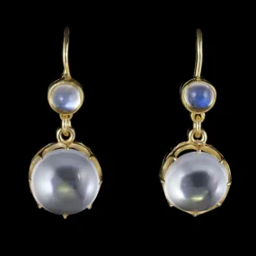 Antique Victorian Moonstone Earrings 9Ct Gold Circa 1900