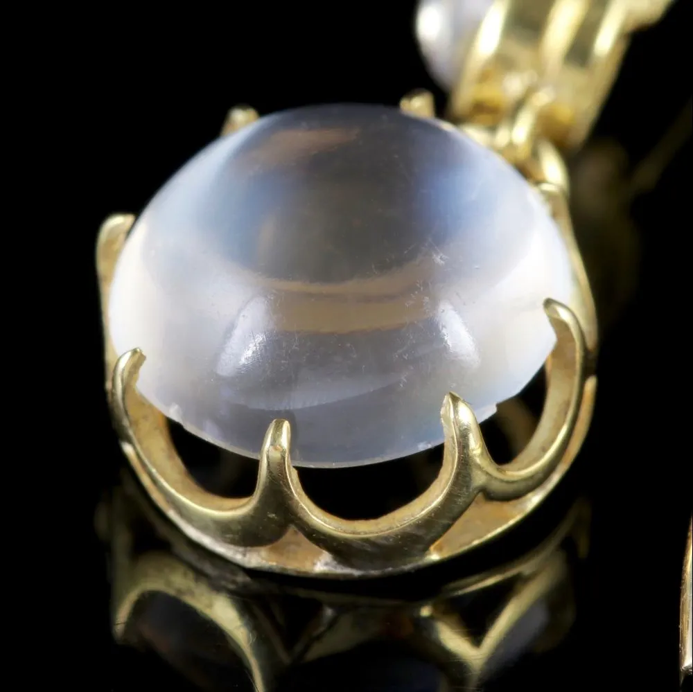 Antique Victorian Moonstone Earrings 9Ct Gold Circa 1900