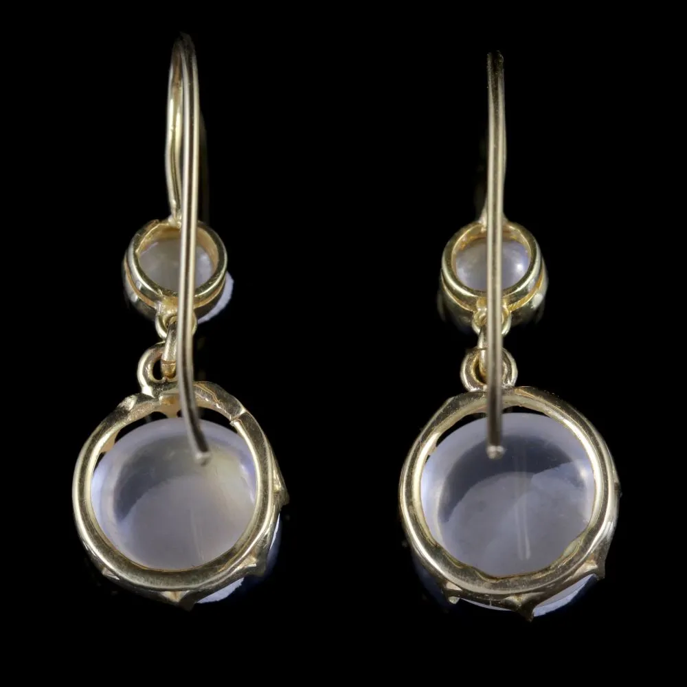 Antique Victorian Moonstone Earrings 9Ct Gold Circa 1900