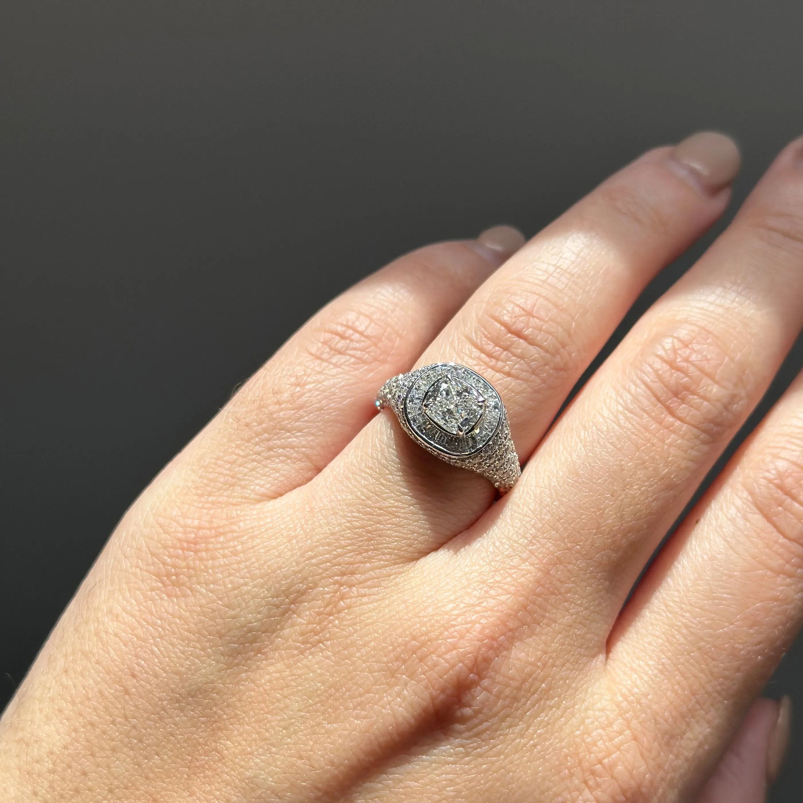 Artisan Sigma Cushion Cut Diamond Signet Ring | 18K White Gold