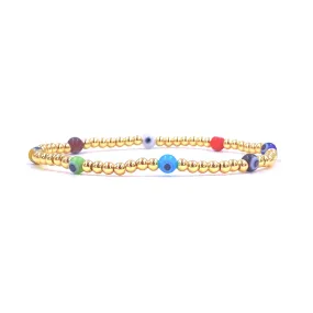 Ashley Gold Stainless Steel Gold Plated Stretch Evil Eye 4mm Ball Beaded Bracelet