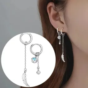 Asymmetric Silver Needle High-grade Niche and Tassel Texture Blue Moonstone Earrings