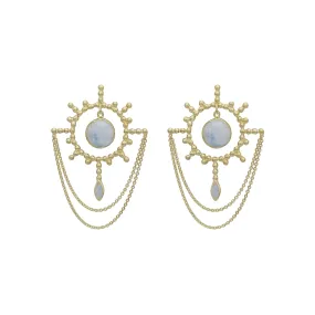 Aurora Sun 14K Gold Rainbow Moonstone Statement Earrings